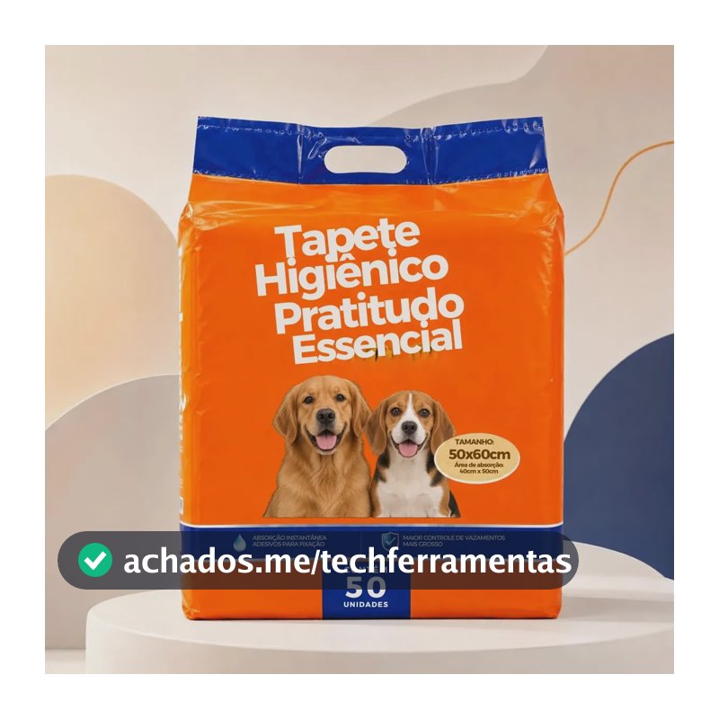 Tapete Higiênico Descartável Pratitudo Essencial Slim 50x60 cm, Pack com 50 Unidades para Cães