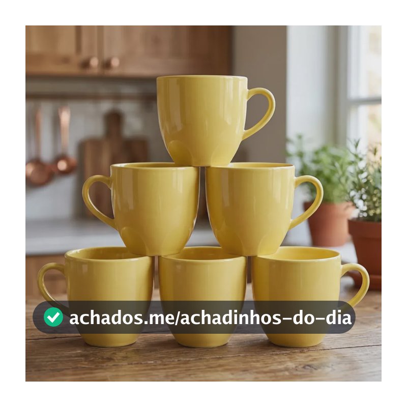 Jogo 6 Xicara Café Chá Porcelana 170ml Cor Amarelo