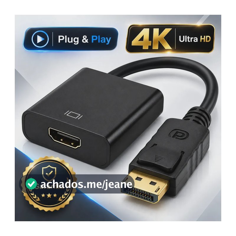 Cabo Adaptador Displayport Macho Para Hdmi Femea Plug & Play Com Pc Gamer Home Office Monitor Tv Projetor Compatível Com Placas De Vídeo Nvidea Eletric Teck