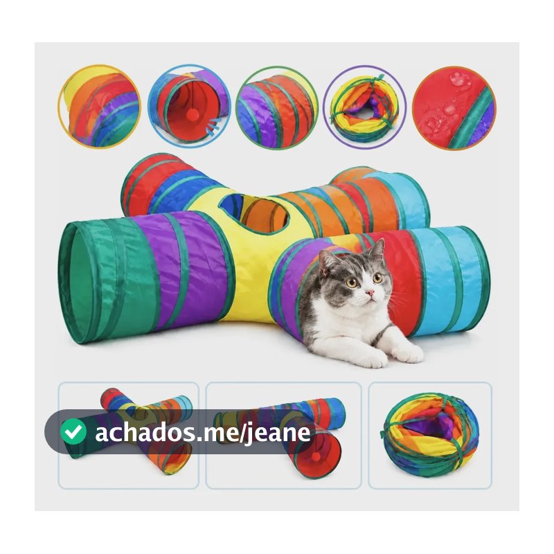 Túnel Para Gatos Interativo Dobrável Brinquedo Pet Toca Tunel Com Curva
