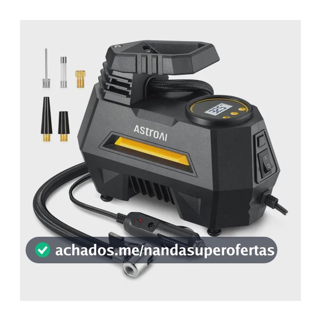 Compressores de ar portátil AstroAI para pneus de carro–Acessório automotivo,cabo de alimentação de 3 metros–Alimentação de CC,com manômetro digital e luz LED,adequada bicicletas e balões
