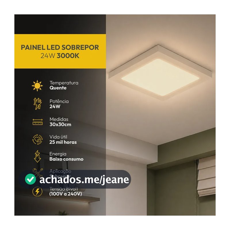 Painel Led Plafon Aluminio Sobrepor 24w 3000k Branco Quente 29x29cm Quadrado Cod: ALUT002008 Alut By Avant