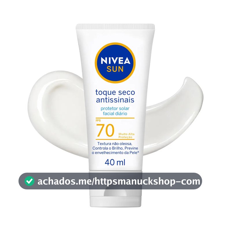 NIVEA SUN Protetor Solar Facial Toque Seco Antissinais FPS70 40ml, Alta Proteção UVA/UVB, Controla a Oleosidade, Previne Envelhecimento, Textura Leve