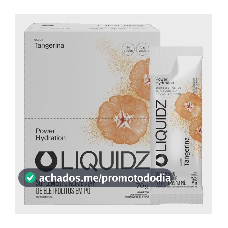 LIQUIDZ® - Eletrólitos Zero Açúcares - Sabor Tangerina - Kit 1 Caixa - 14 sachês