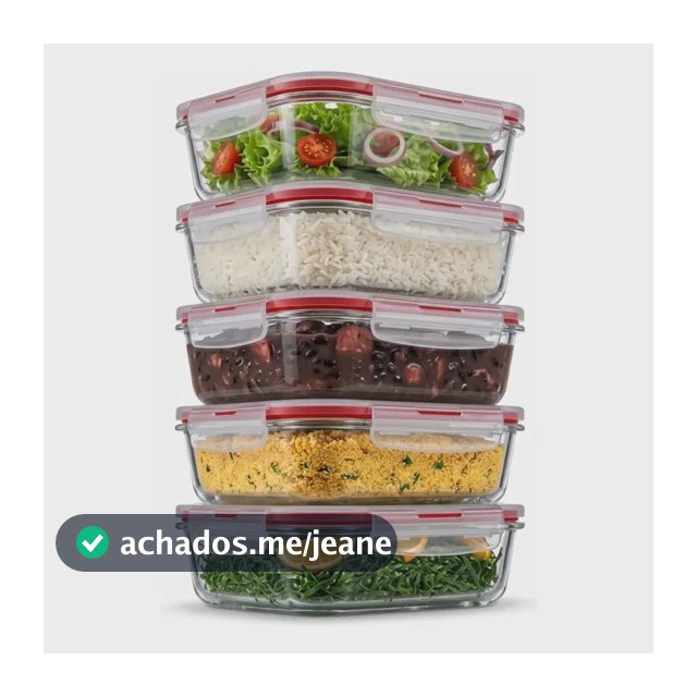 Pote Vidro Hermético Retangular Tampa 450ml Kit 5