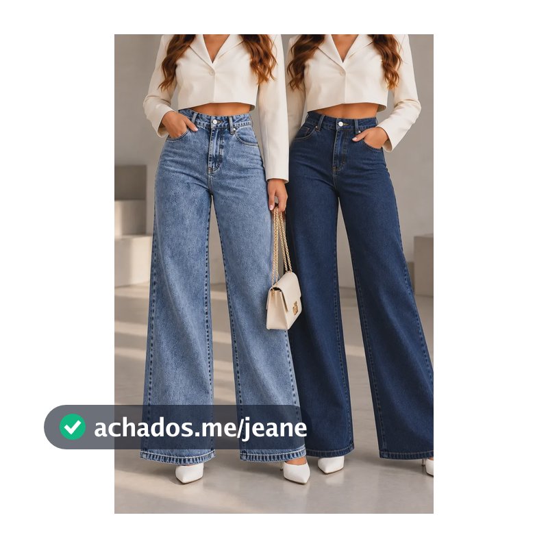 Kit 2 Calças Jeans Wide Leg Pantalona Feminina Cintura Alta Variação-02 Jeans 46