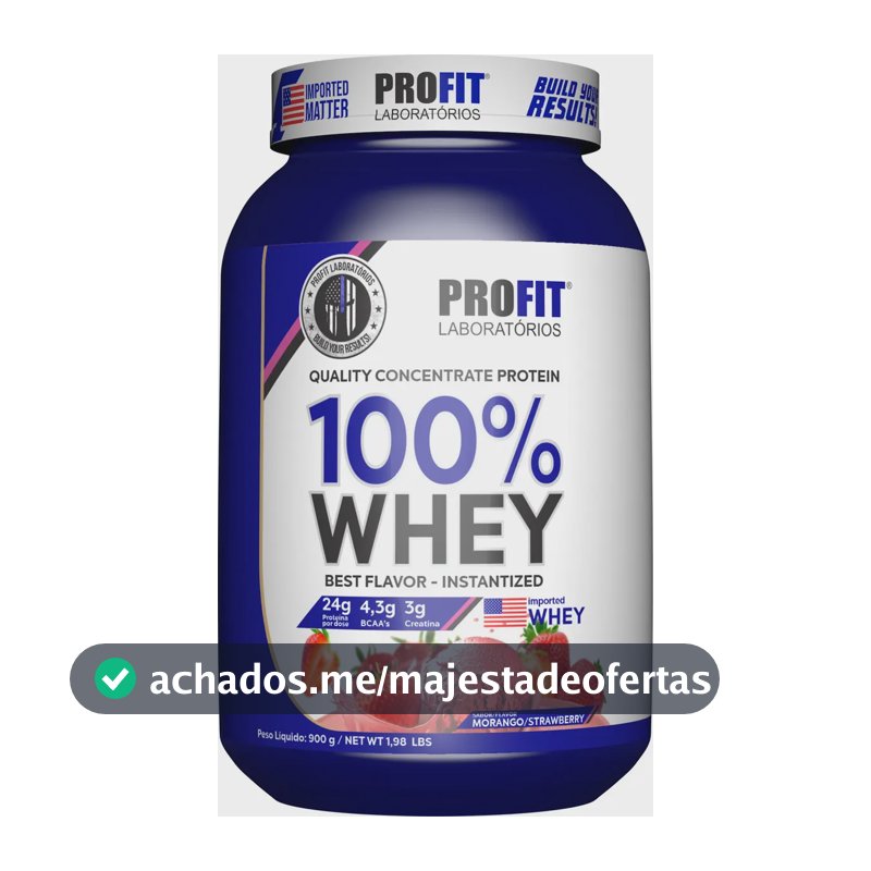 Whey Concentrado 100% Quality com Creatina BCAA Profit Pote 900g Sabor Morango