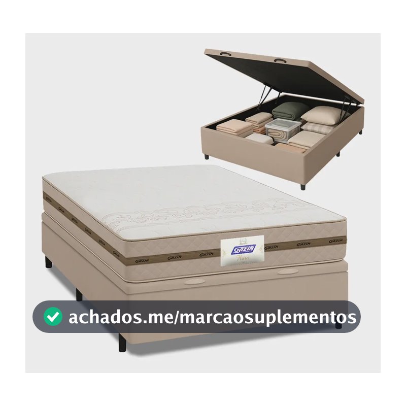 Cama Box Baú Casal Colchão Gazin Molas Flora Bege 138x188x63cm