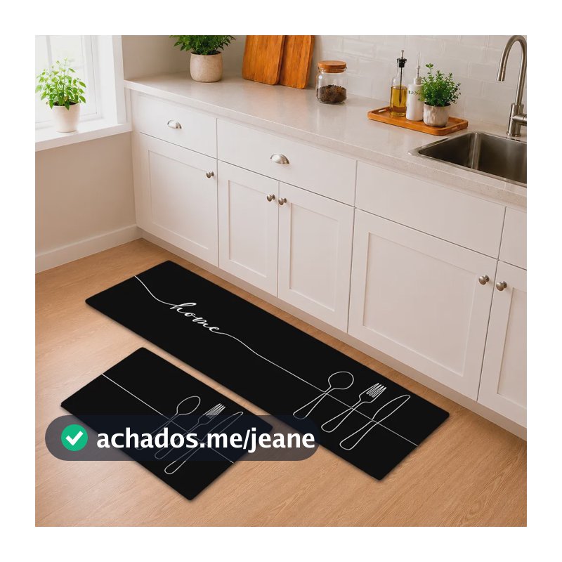 Jogo Cozinha 2 Peças Tapete Passadeira Antiderrapante 1.2 M 40 Cm Preto Fosco