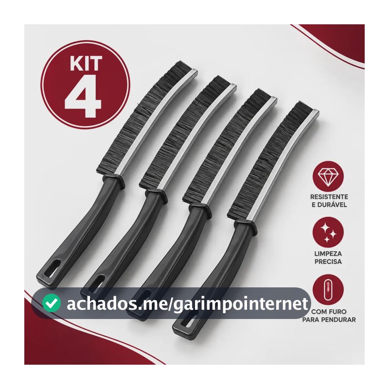 Kit 4 Escovas Limpeza Frestas Cantos Difíceis Rejunte Casa Preto