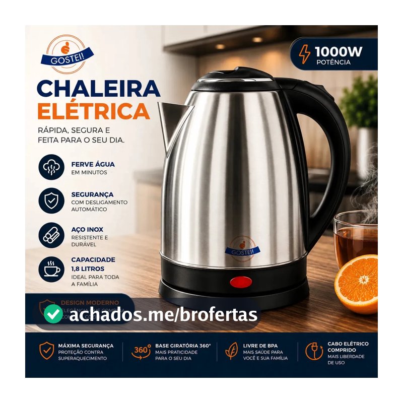 Chaleira Elétrica Gostei! 1,8l 1000w Prata Desligamento Automático