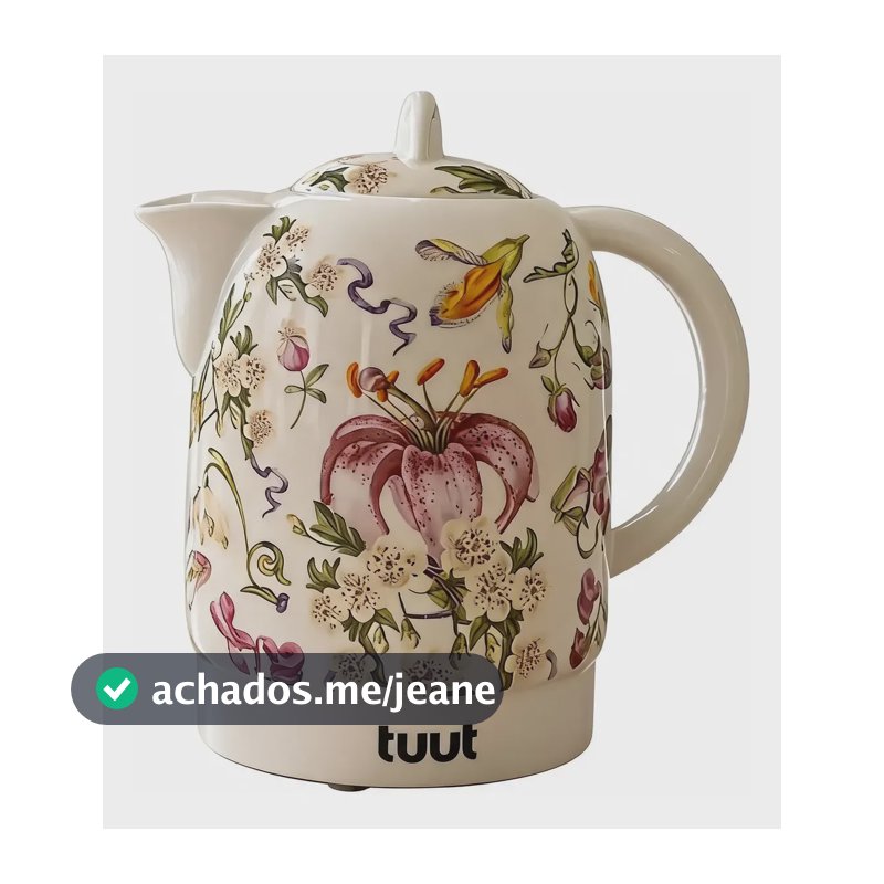 Chaleira Elétrica Porcelana Elegance Floral Tuut 127v Branco Com Estampa Floral Colorida Rosa Lilás Verde Amarelo 127v
