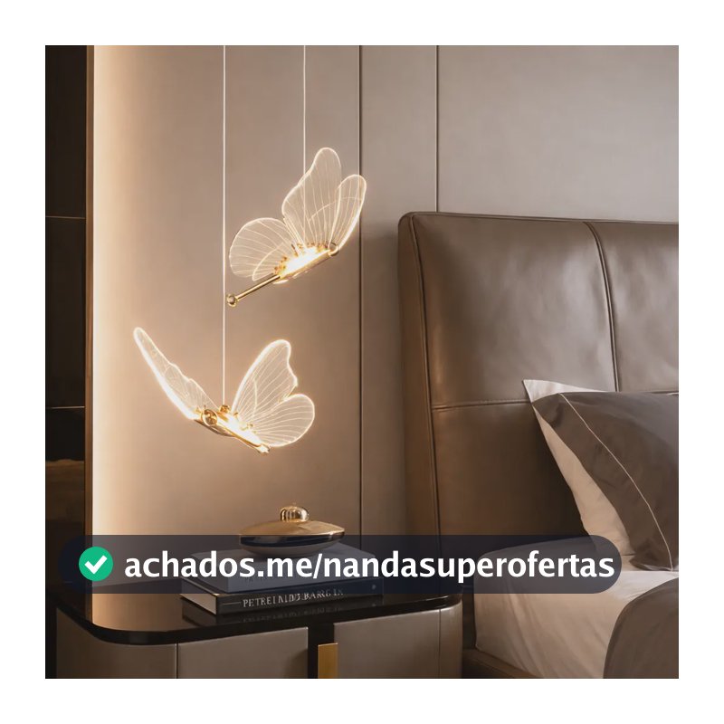 Luminária Pendente LED em Formato de Borboleta, Luminária Decorativa Moderna com Design Elegante 110–265V, Ideal para Quartos, Mesas de Cabeceira e Corredores, Tieesa Dourado