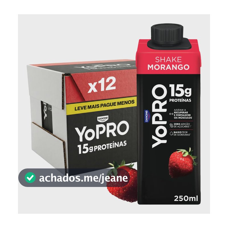 YoPRO Bebida Láctea UHT Morango 15g de proteínas 250ml - 12 unidades