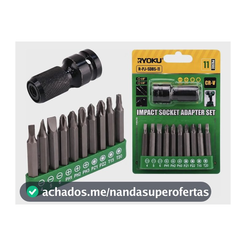 11 Pecas Jogo De Bits Com Adaptador De Impacto Crv Ryoku
