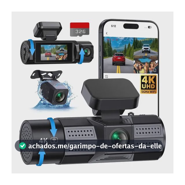 Câmera Veicular Automotiva Gt805 Frontal 4k + Interna E Ré 1080p 3 Lentes 170° Wifi Sensor Estacionamento Tela 3.97