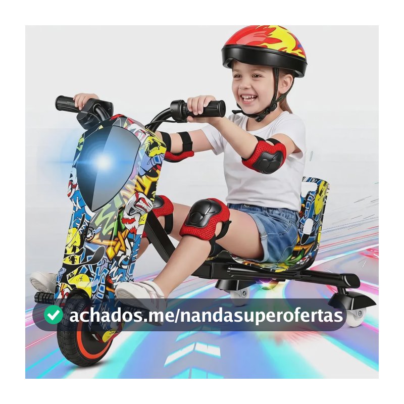 Patinete Triciclo Infantil Drift Elétrico Led Bluetooth 15km Grafite Colorido