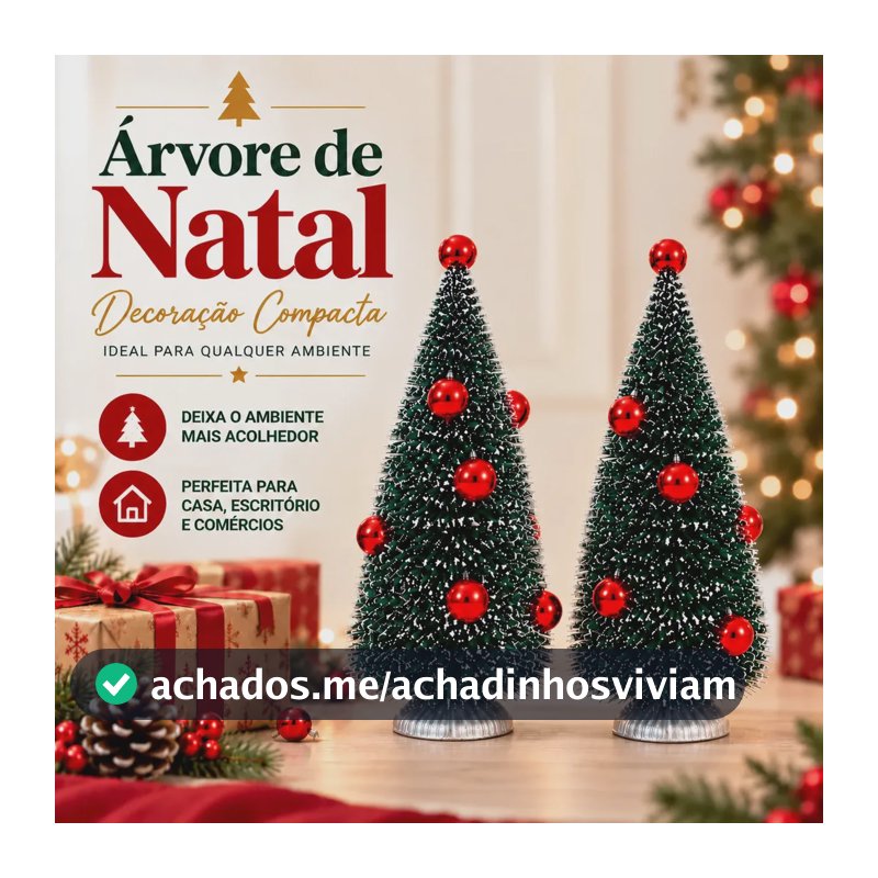 Arvore De Natal Para Mesa Premium Decorada Luxo Enfeite Decoração Natalina Papai Noel Kit 2 Mini Pinheiro Nevado 15,5 cm - Petite Flô