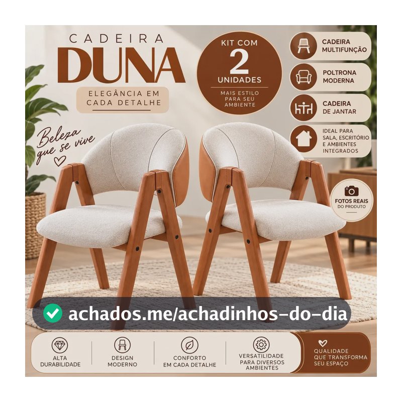 Conjunto Cadeira Super Luxo Design Moderno E Sofisticado Linho Madeira Bege
