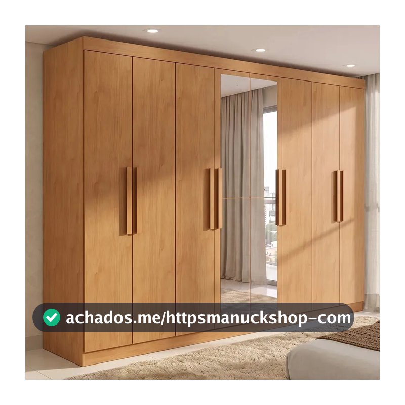 Guarda-Roupa Casal Móveis Lopas Easy Slim 8 Portas Espelho Marrom Moderno