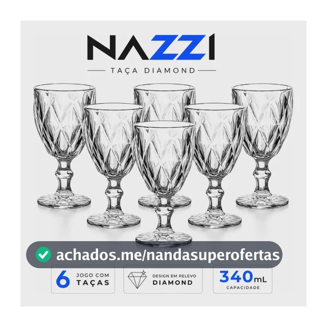 Jogo Kit 6 Taças De Vidro 340ml Diamond Luxo Moderno Transparente