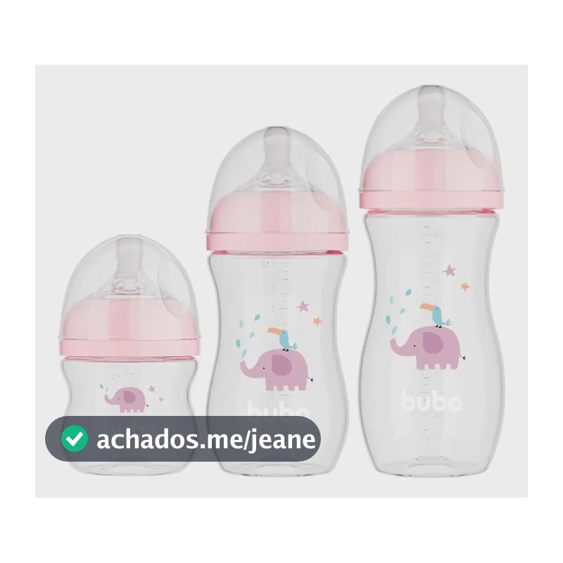 Kit 3 mamadeira easy flow anticólica 120 270 330ml rosa elefante Buba