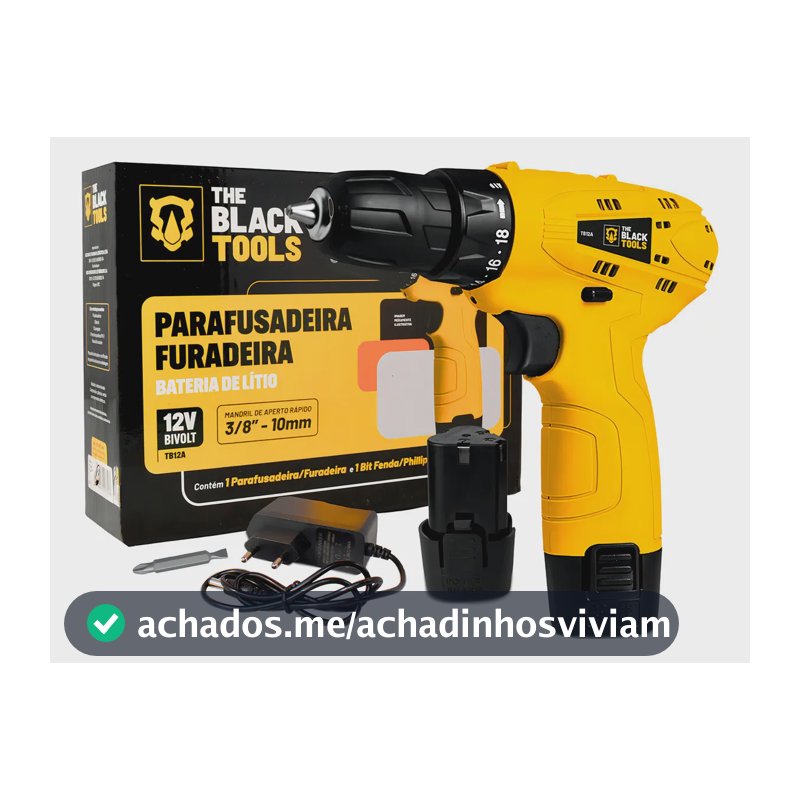 Parafusadeira Furadeira Sem Fio De 10mm 3/8 Tb-12a 1 Bateria Lítio 12v The Black Tools cor Amarelo