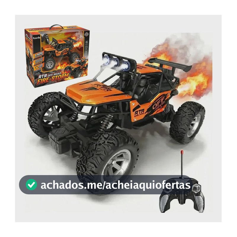 Carrinho de Controle Remoto Jipe 4x4 Off Road que Solta Fumaça Rock Climber com Luz LED Bateria Recarregável 10 km/h Escala 1:24 Carro Controle Remoto Infantil Kizumba