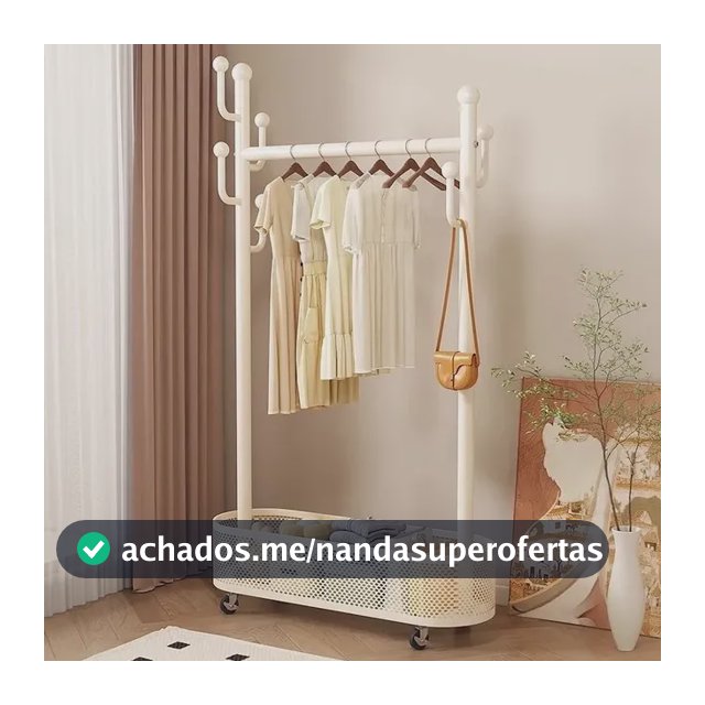Bilimo Arara De Roupas Chão Cabideiro Cesto Ganchos Rodinhas