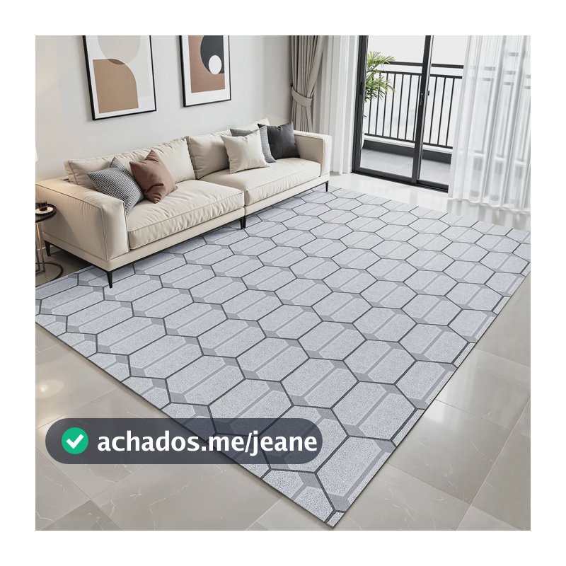 Tapete Topázio Boho Antiderrapante para Sala, 3m x 2m – Algodão e Poliéster Cinza Claro