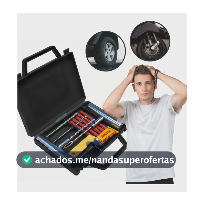 Kit Remendo Metal Reparo Macarrão Pneu Carro Moto Com Maleta