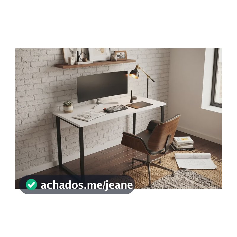 Escrivaninha Industrial Mesa Estudo Aparador Office Aço Mdf Branco