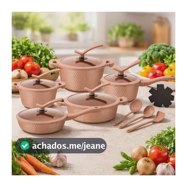 Kit Panelas Rosê 17 Peças Indução Gás Cerâmica Antiaderente Rose