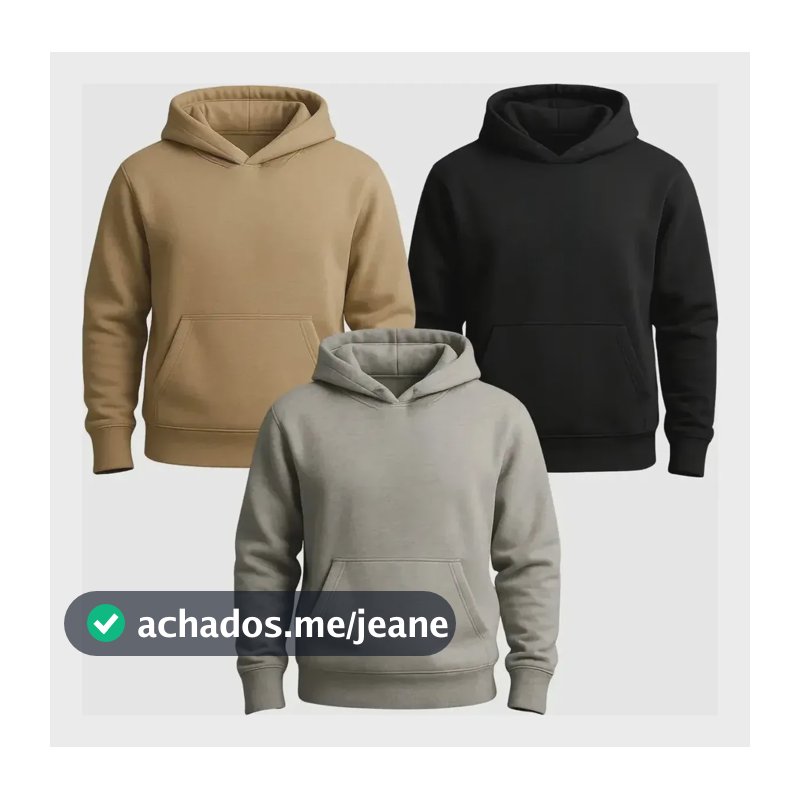 Kit 3 Moletom Canguru Liso Flanelado Blusa De Frio Unissex Gg Kit Bege / Preto / Cinza