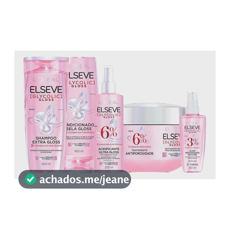 Kit Tratamento Capilar L'Oréal Paris Elseve Glycolic Gloss, Combate Porosidade, 5 Produtos para Brilho e Alinhamento