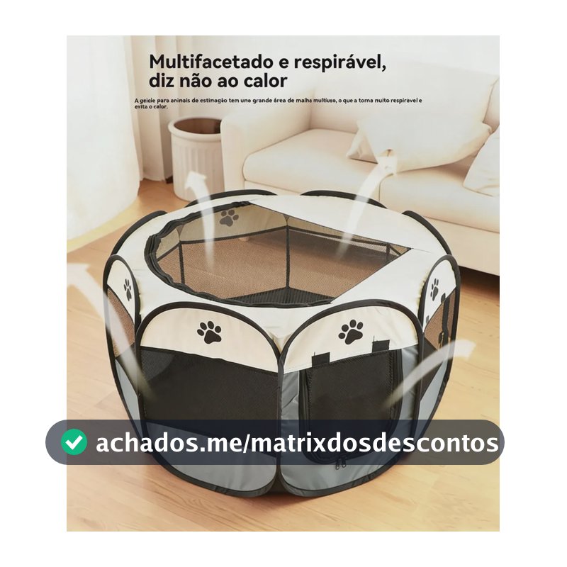 Cercadinho Portátil para Cães e Gatos Dobrável, Impermeável de Pano Oxford Cinza