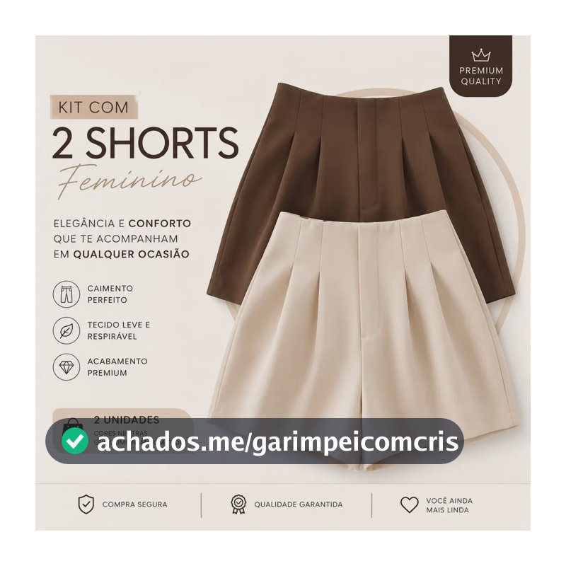 Shorts Alfaiataria Feminino Cintura Alta Verão Kit C/ 2 Unid Marrom E Bege Lisa P