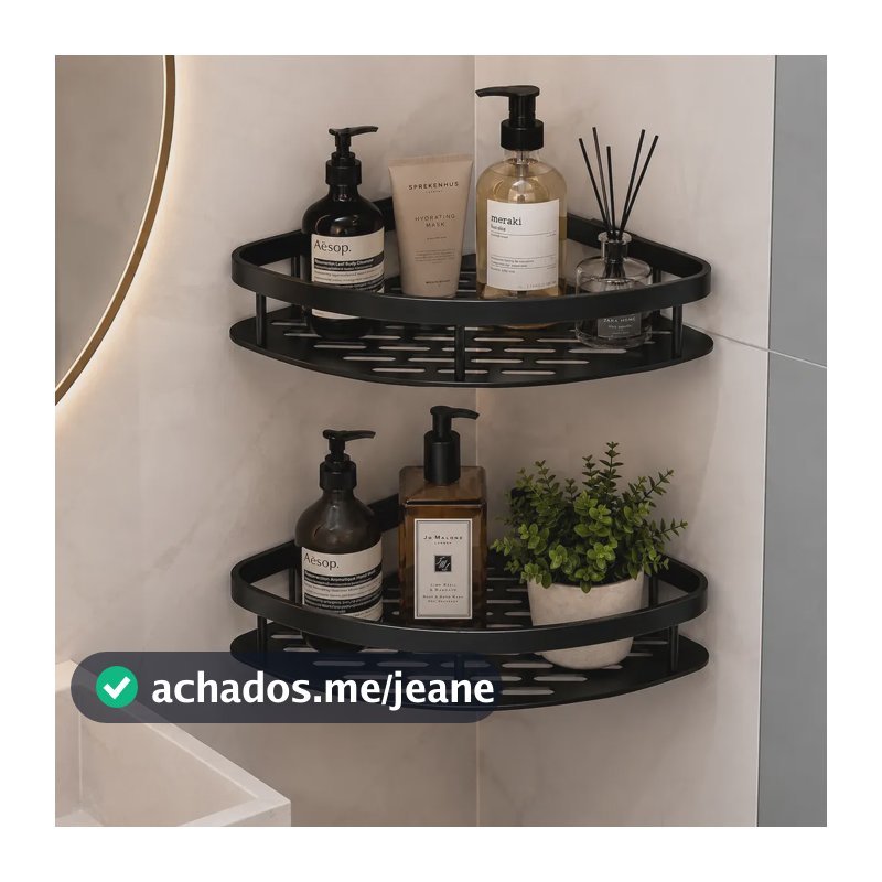 Kit 2 Suportes De Banheiro Parede Canto Prateleira Luxo Preto