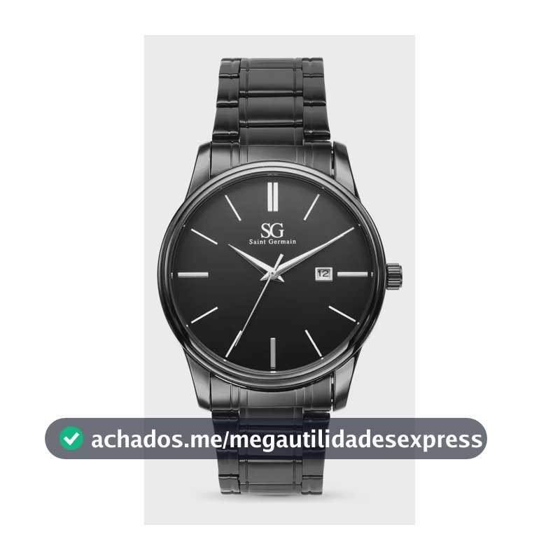 Relógio Chroma Masculino Preto Saint Germain Clássico Caixa Preta Detalhes Prata 42mm