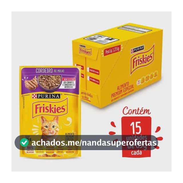 Ração Úmida PURINA FRISKIES para Gatos Adultos Cordeiro ao molho 85g - com 15 unidades