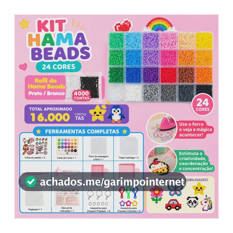 Kit Hama Beads 2,6mm 16.000 Peças 24 Cores Pegboard E Pinças Cor 1