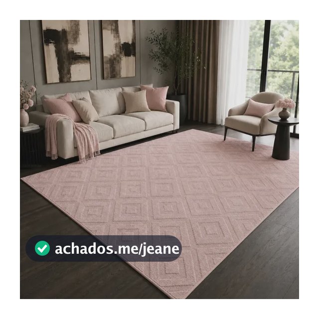 Tapete Sala 2,00 X 1,50 Geométrico Rosa Alto Relevo Premium 2 M 1.5 M Rosa-claro