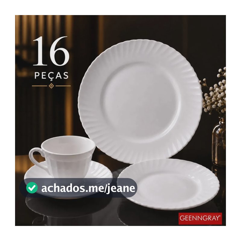 Aparelho De Jantar + Jogo Chá 16 Peças Completo Branco Liso Vidro Duralex Mesa Posta Resistente Moderno GeennGray