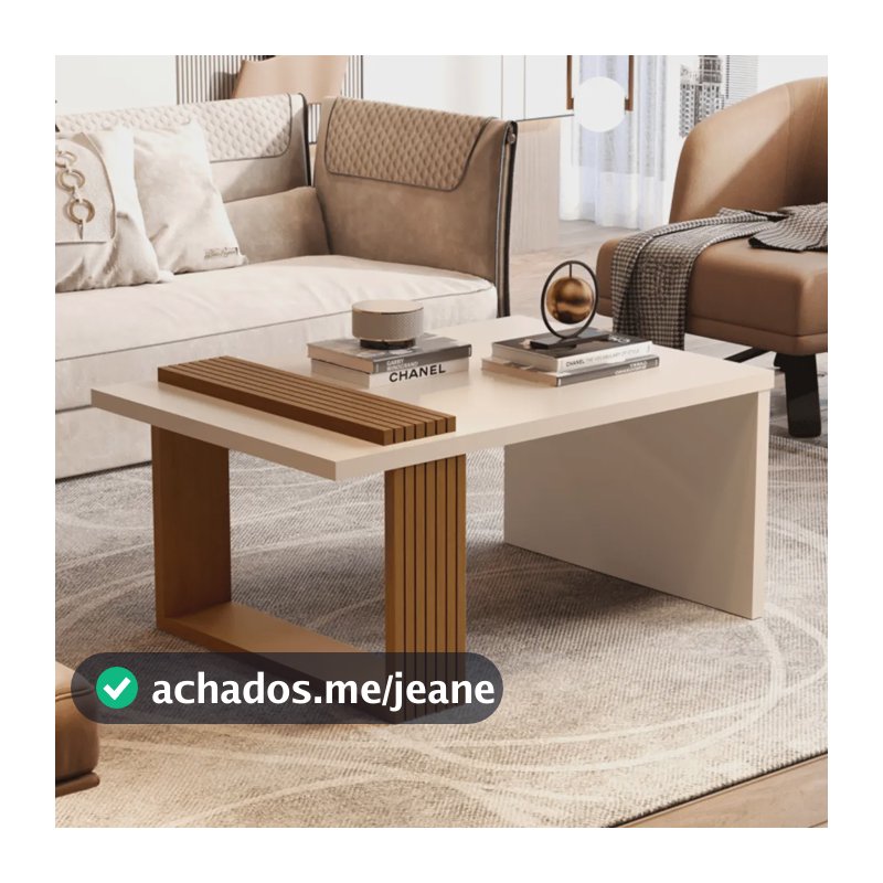Mesa De Centro Sala Industrial Madeira Moderna Decorativa Off White/nature