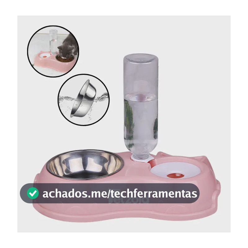 Comedouro E Bebedouro Automático Para Cães E Gatos Filhotes Cor Rosa