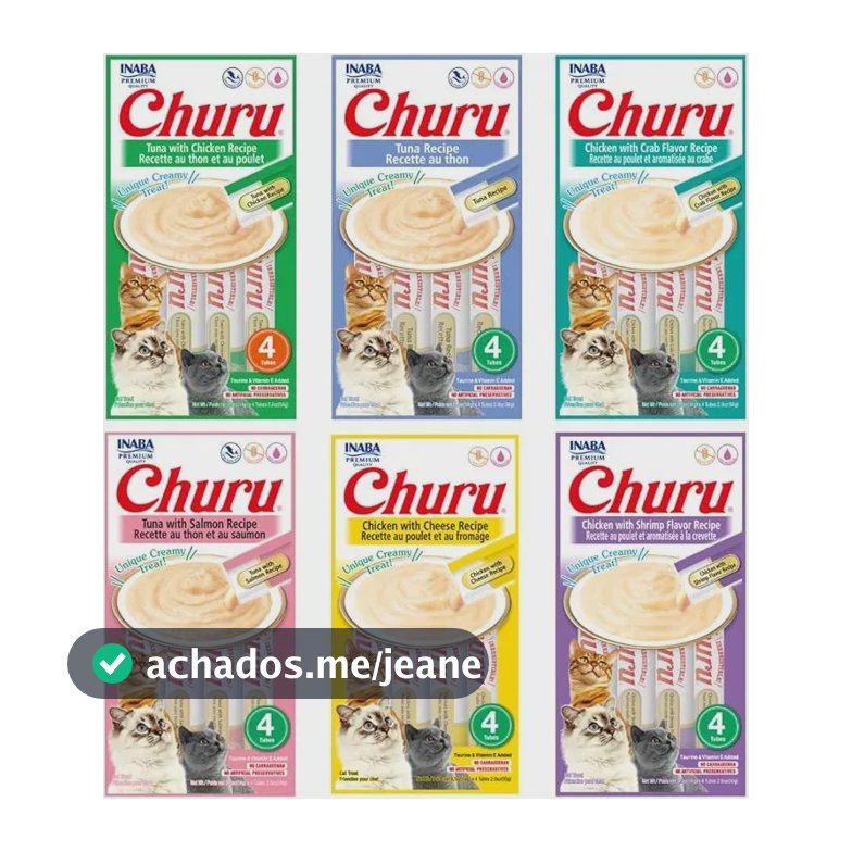 Petisco Para Gatos Kit 6 Unid Churu Sabores Variados 56g/cd
