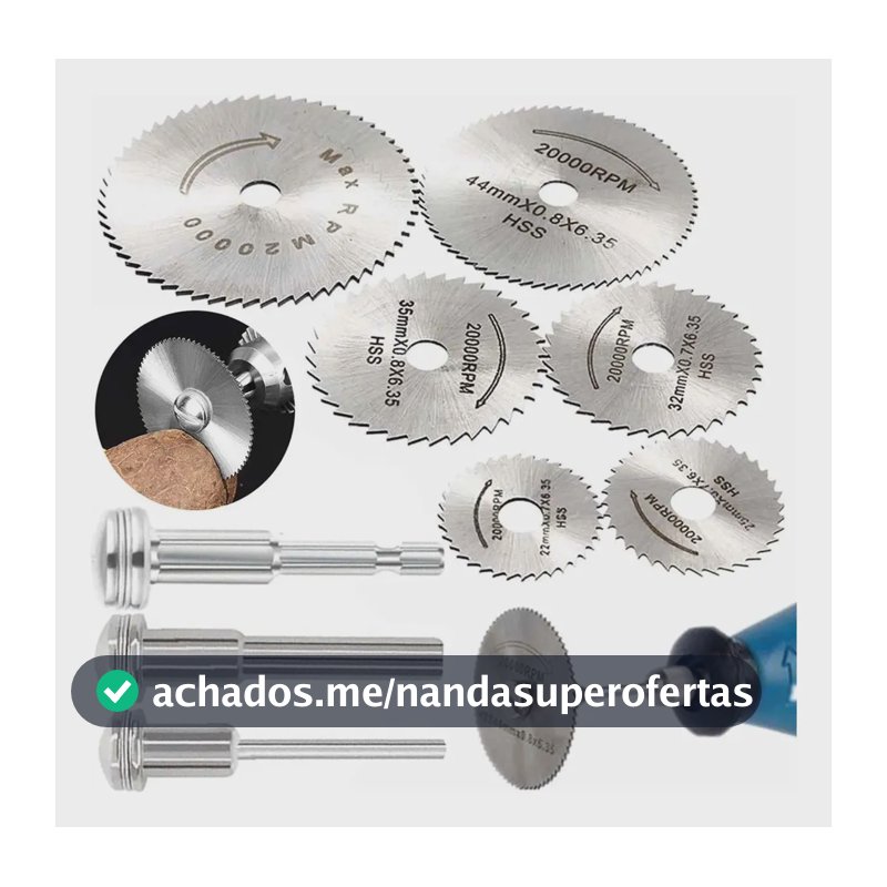 Kit Mini Disco de Corte Serra Circular Rolken Micro Retifica Furadeira Parafusadeira Profissional Universal Para Corte de Madeira Plástico e Alumínio