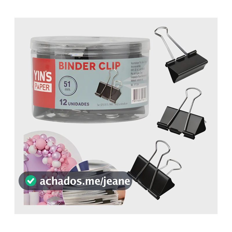Clips Prendedor Papel Grampo Binder 51mm C/12 Pronta Cor Preto