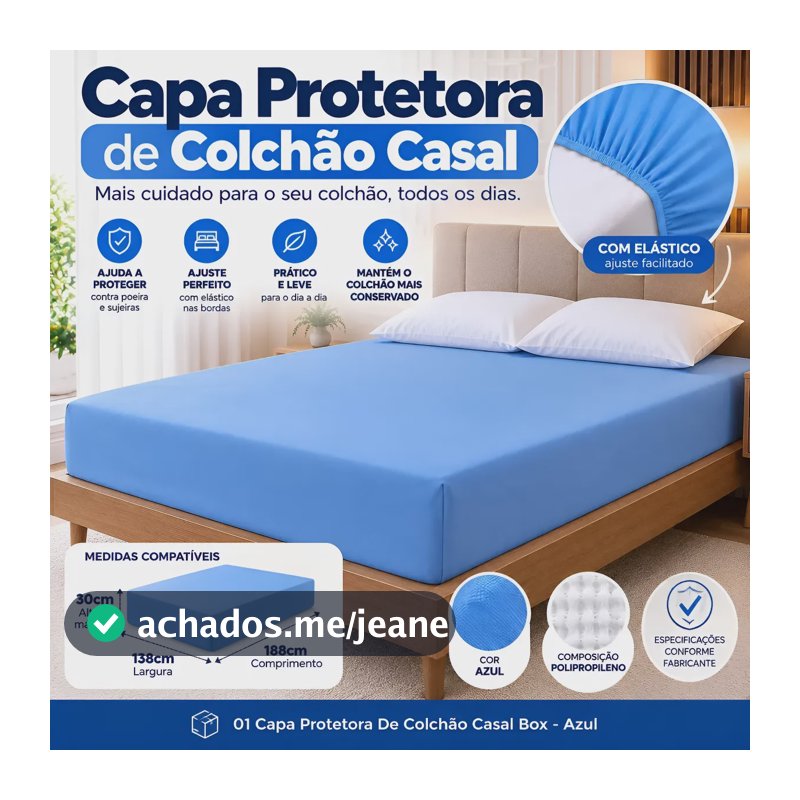 Capa Protetora Colchão Casal Box Polipropileno Vida Pratika Azul-claro Liso Casal