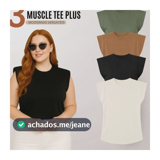 Kit 3 Blusa Feminina Plus Size Muscle Tee Básica Casual